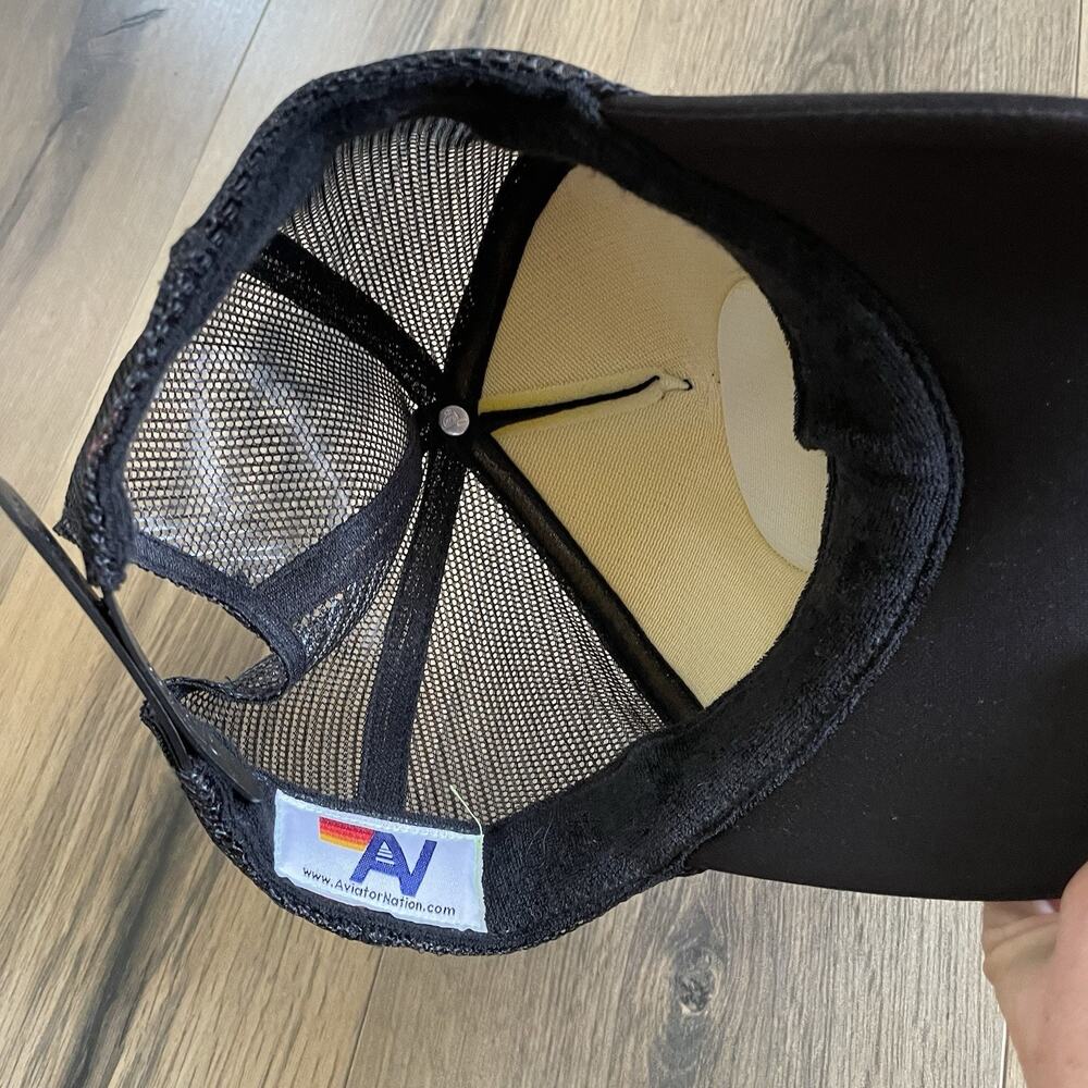 Aviator Nation Smiley Face Snapback Mesh Back Trucker Hat Black Yellow EUC - Picture 7 of 9